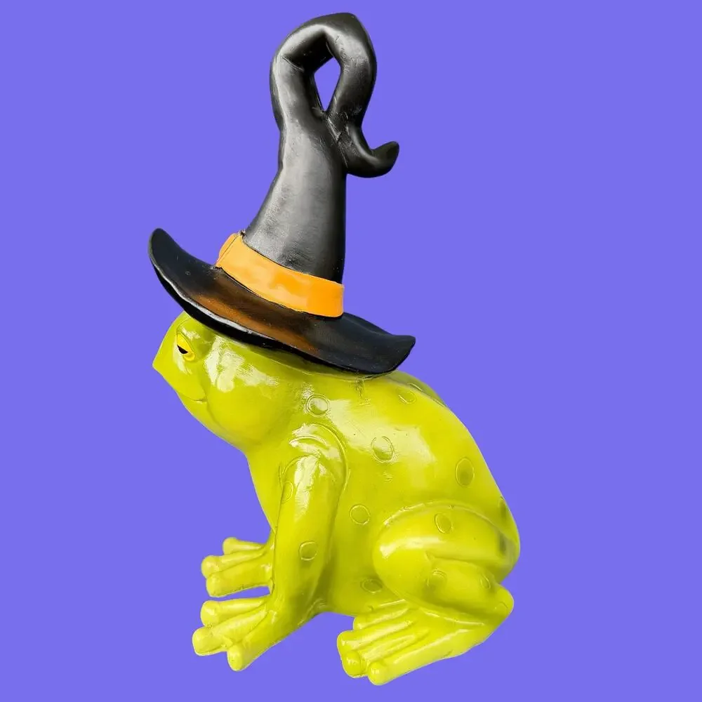 Frog Witch Figure Green Toad Wizard Statue Halloween Decor Resin Figurine NWT